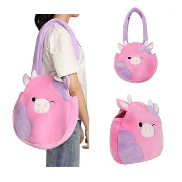 NWT Patty the Pink / Purple Cow 🐮 Plush Squishmallow Tote Bag - Picture 1 of 6